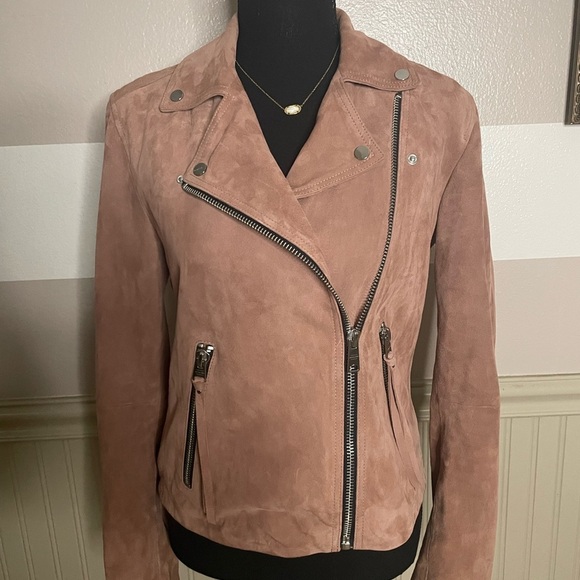 AllSaints Blush Pink 100% Goat Leather Suede Dalby
Biker Jacket Sz 8 (M) - Picture 3 of 16